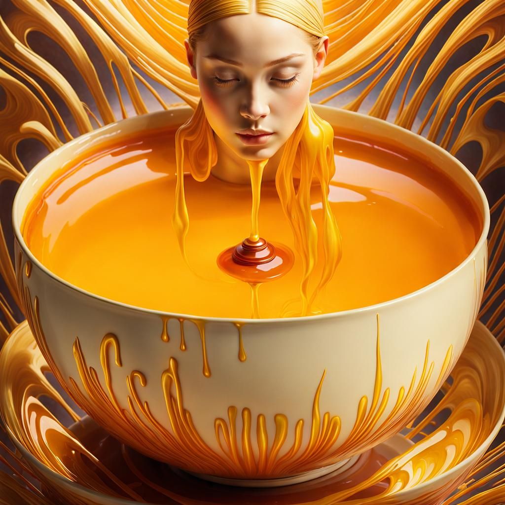Woman Swimming in Honey: Pop Surrealism Dreamscape