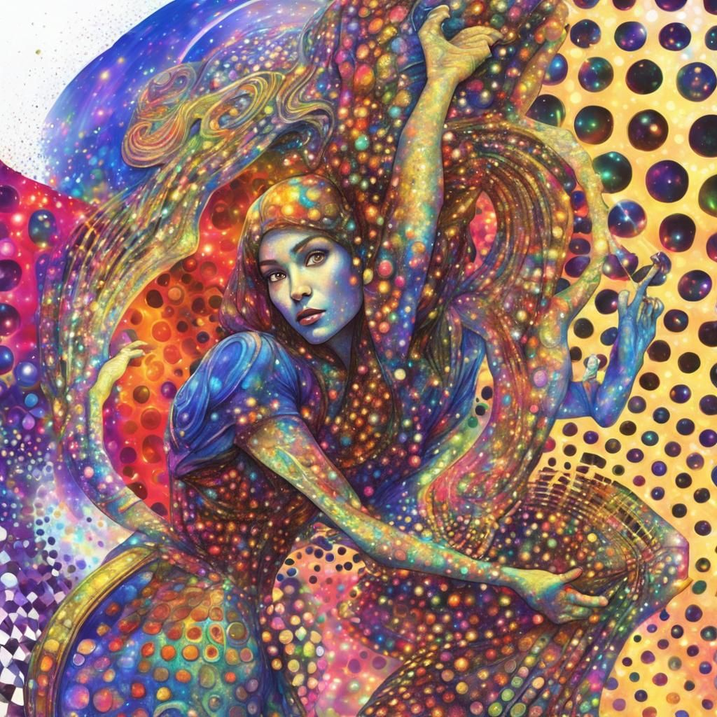 Alien Belly Dancer in Holographic Psychedelic Suit