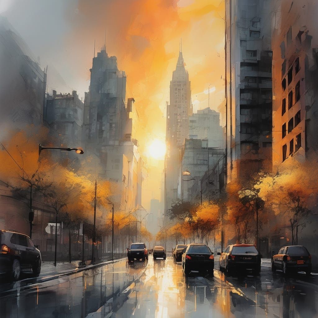 Vibrant Cityscape at Golden Hour