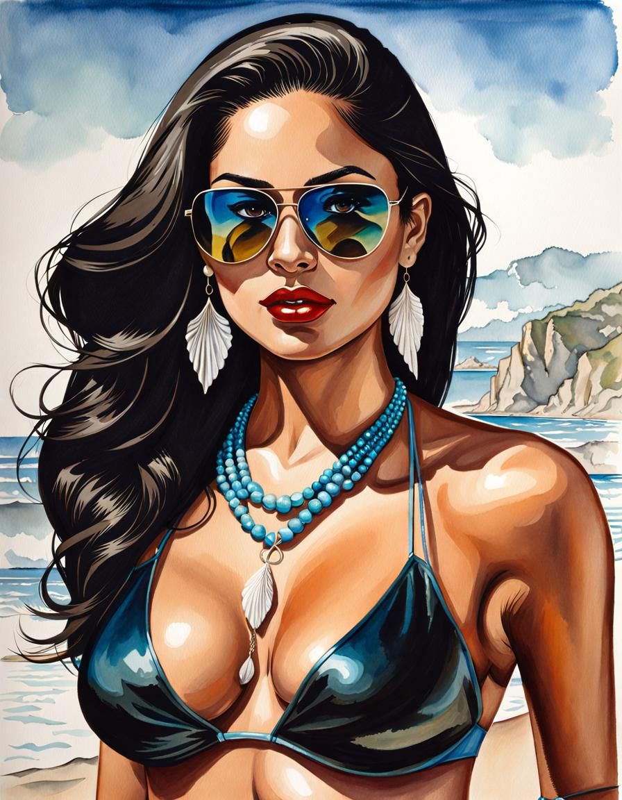 Mexican Woman with Seashell Necklace, Hyperrealistic Portrai...