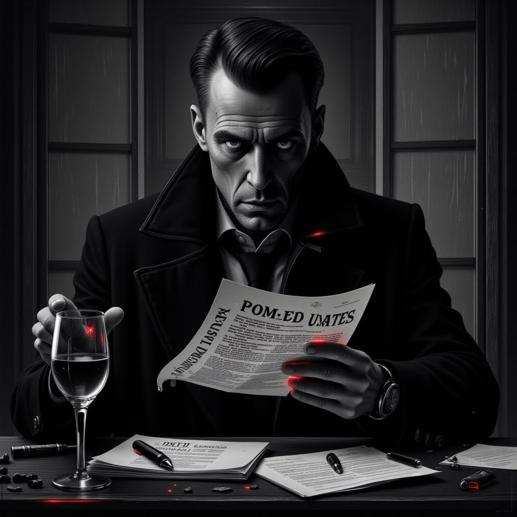 Sinister Man with Secret Documents in Cyberpunk Style