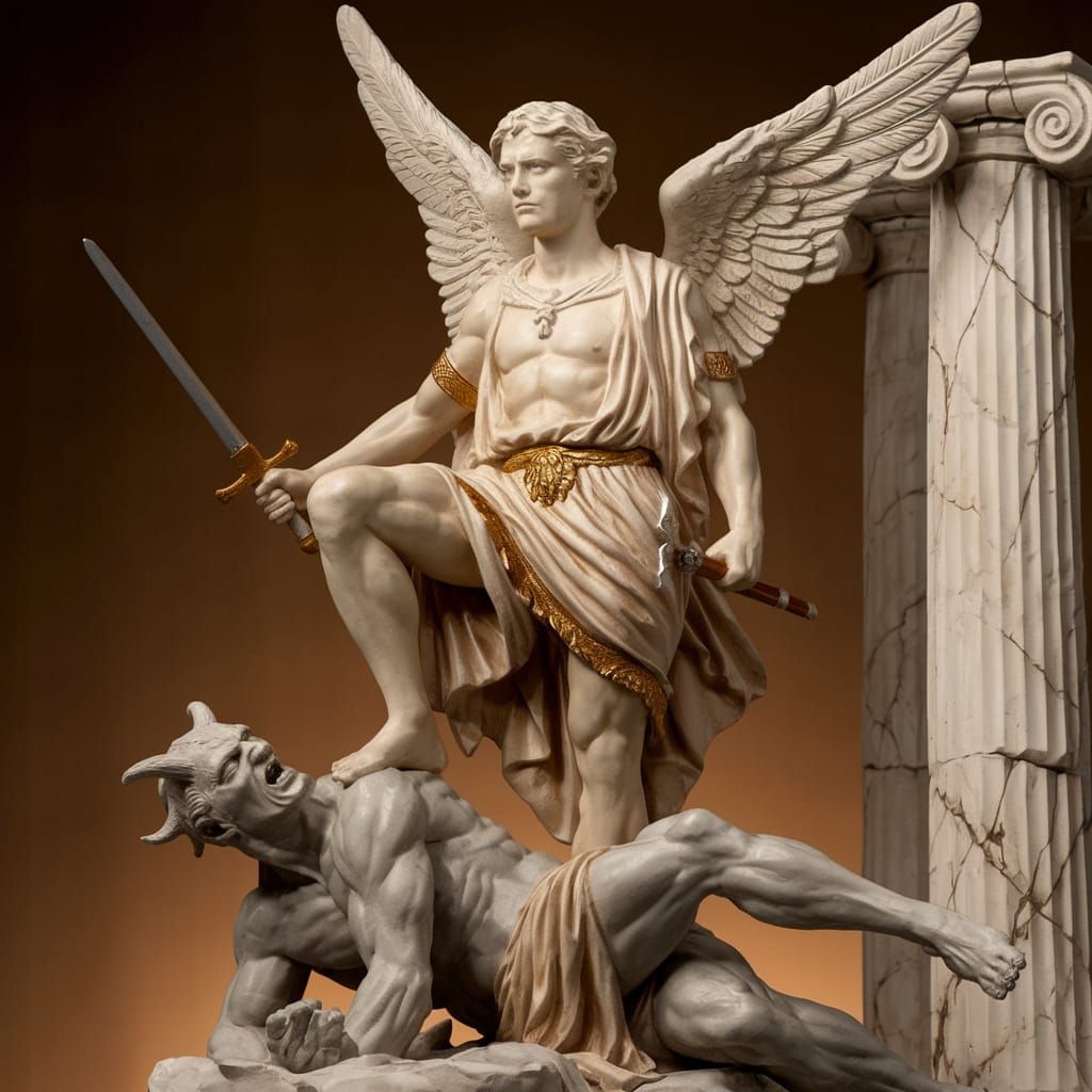 Ancient Greek Angel Conquers a Fallen Demon
