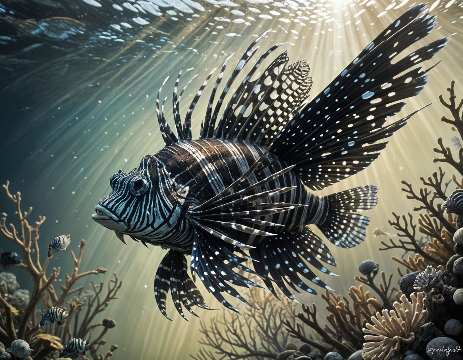 Epic Lionfish with Ebony and Ivory Scales in Hyperdetailed S...