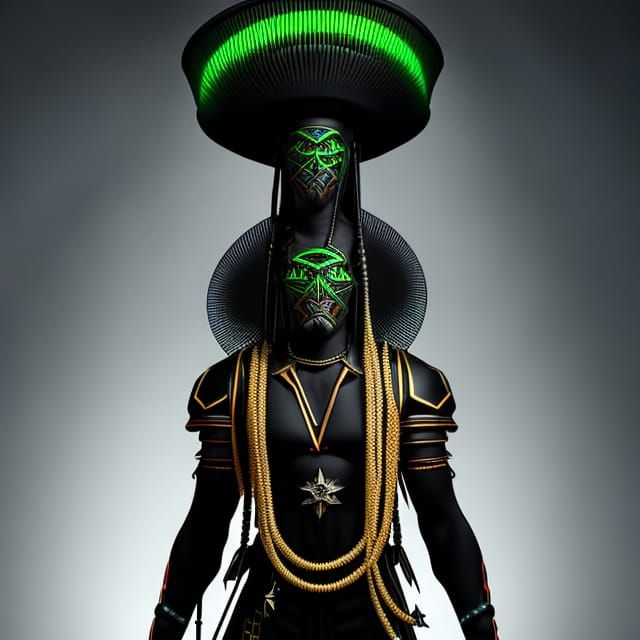 Techno-Voodoo Priest in Hyperdimensional Mesh, Digital Art