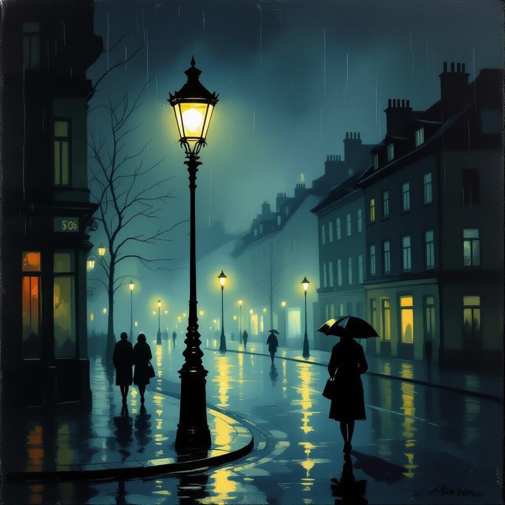 Melancholy Streetlight Casting Eerie Shadows