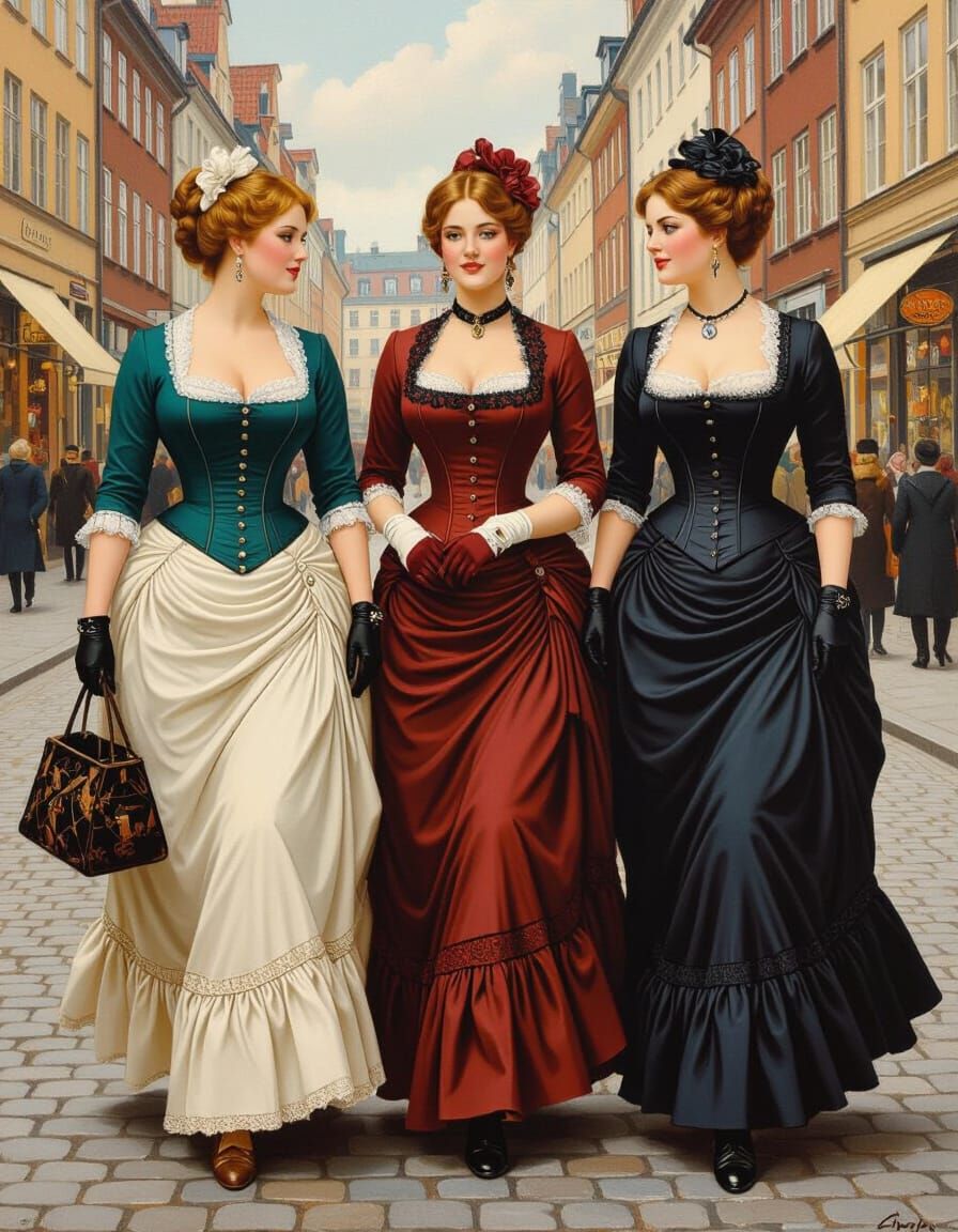 Victorian Danish Women Strolling in Copenhagen Oil Painting