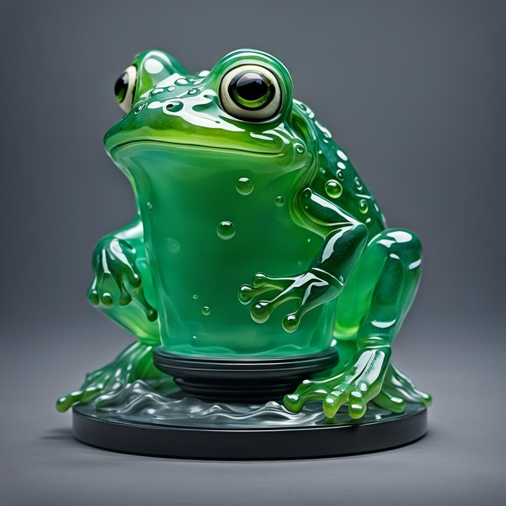 Melting Jelly Frog Sculpture on Pedestal