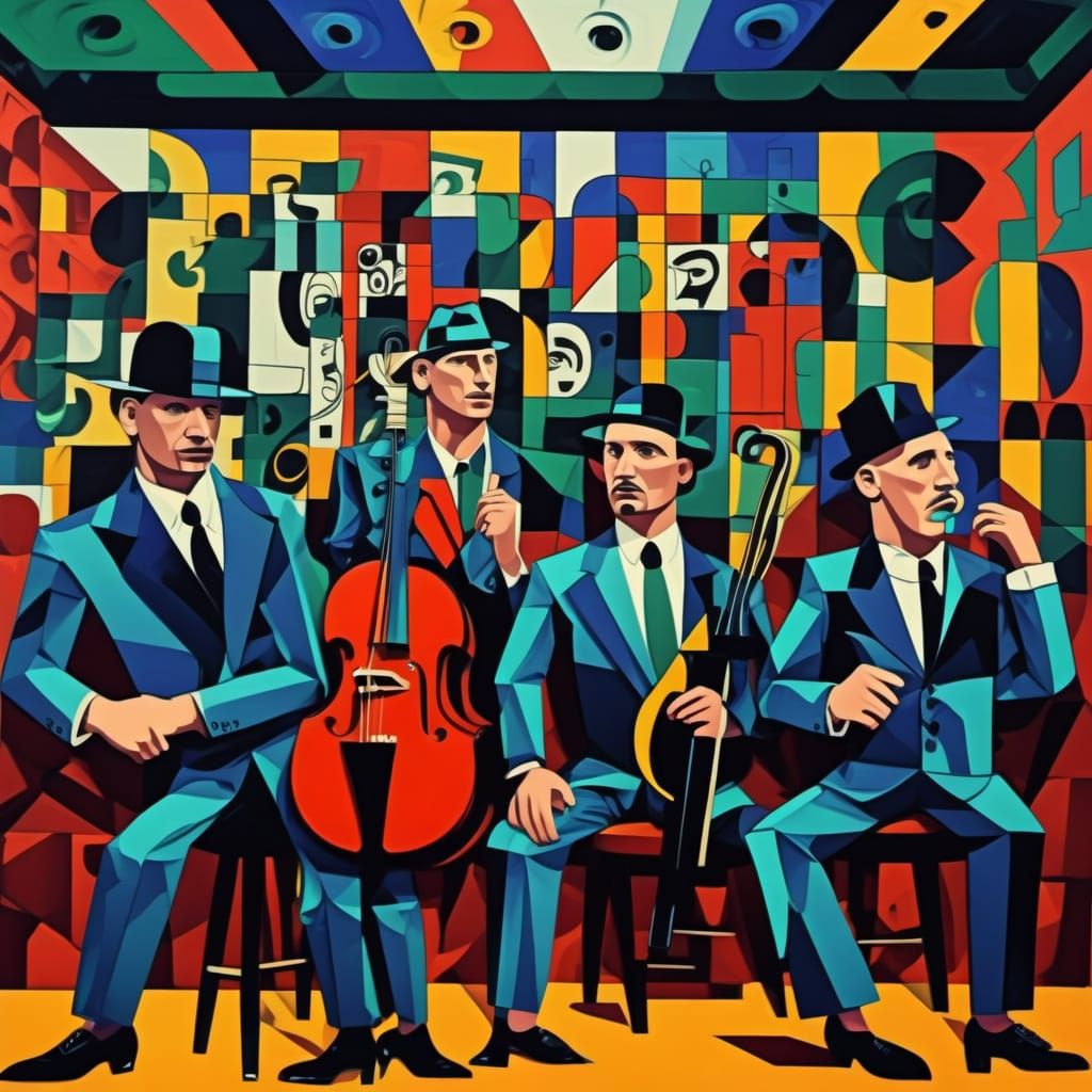 1920s Jazz Club Scene in Cubist Style