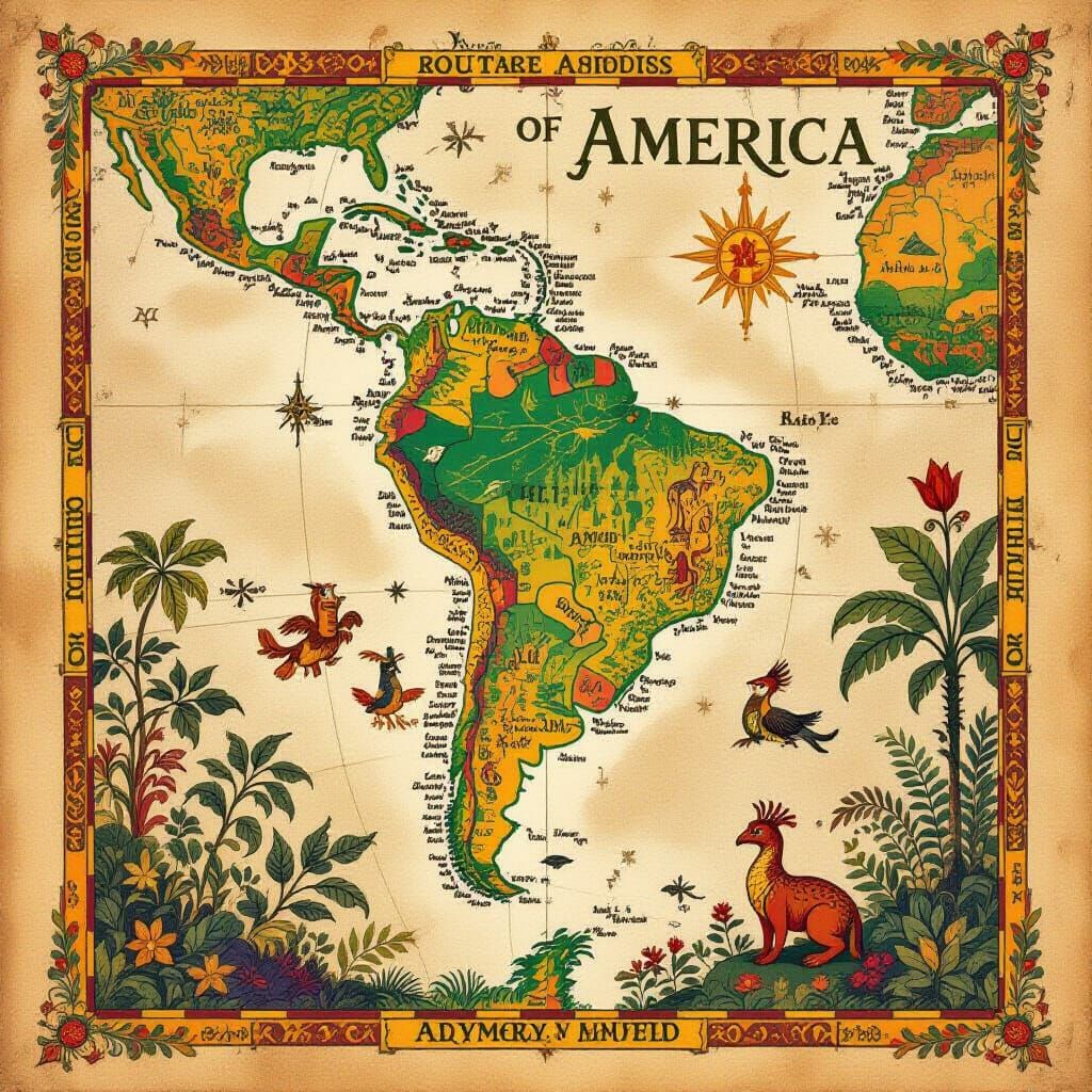 Antique Amazon Map with Mythical Creatures