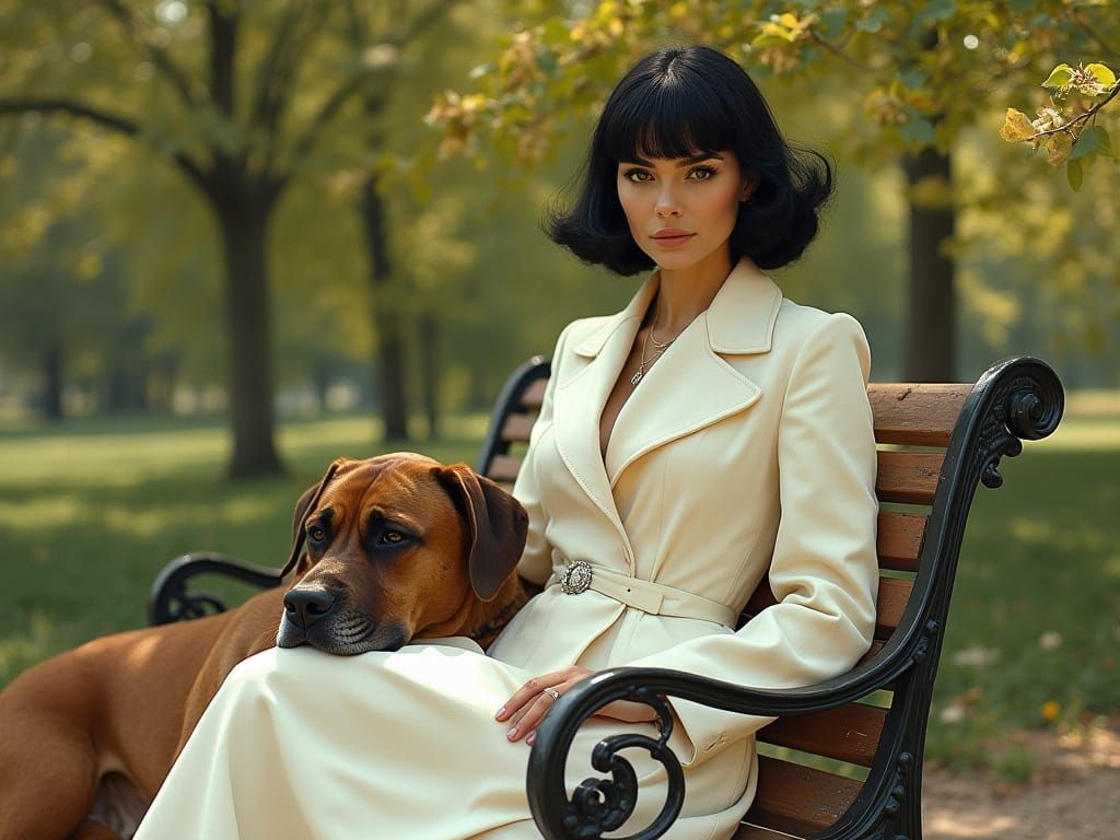 Elegant Woman with Great Dane in Art Nouveau Style