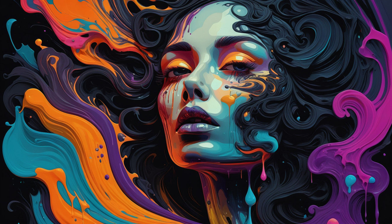 Vibrant Dada Dreamscapes: Woman's Face in Melting Patterns