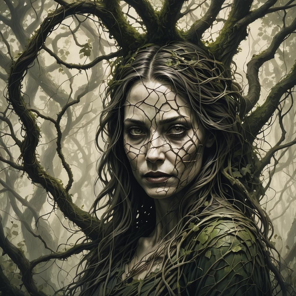 Woman and Tree Entwined: A Sinister Vision