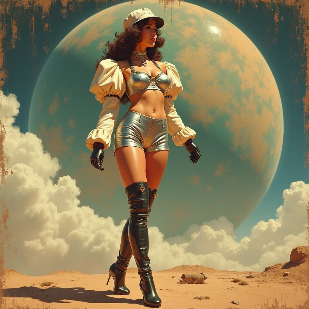 Retrofuturistic Space Stewardess in Art Deco Style