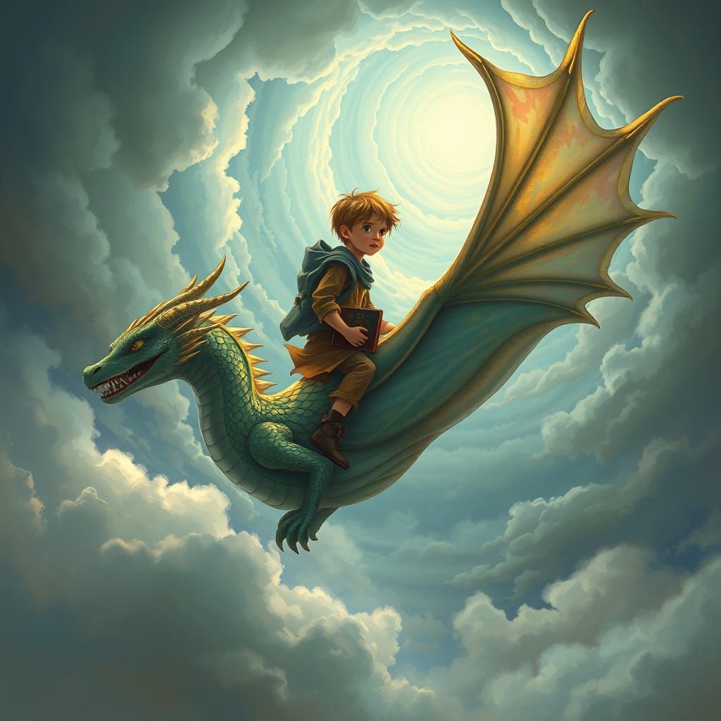 Dreamlike Luckdragon Ride in Vibrant, Ethereal Style