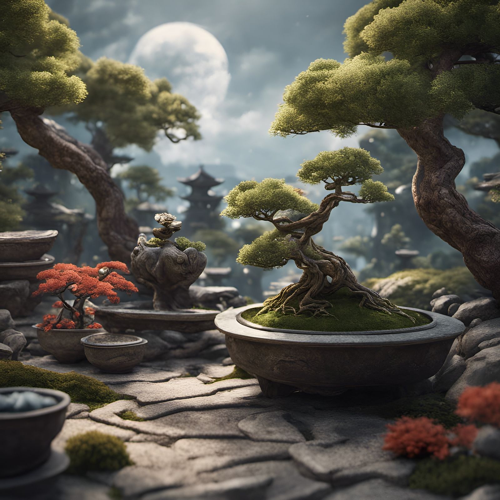 Detailed Zen Bonsai Garden in 8k Resolution