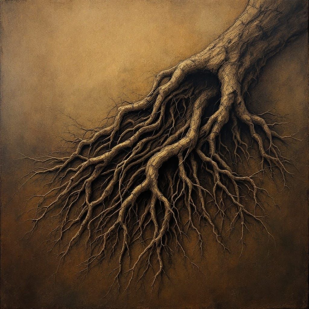 Stirring Roots in Earthy Brown Hues