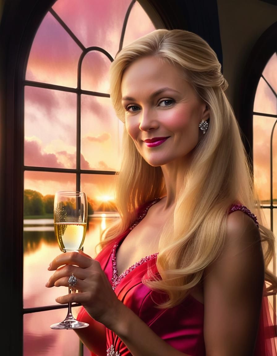 Renaissance Woman with Champagne in Chiaroscuro Lighting