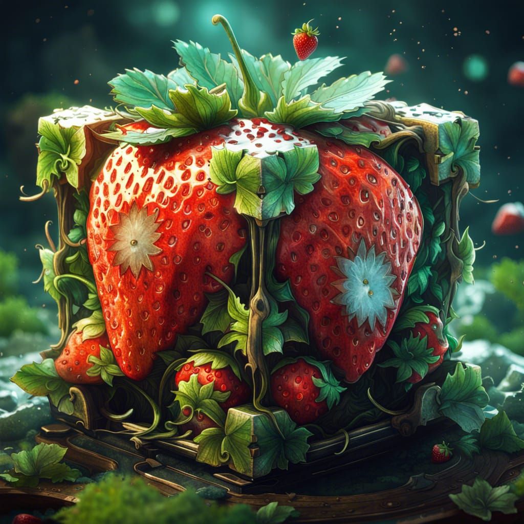 Epic Strawberry Cube Fantasycore Artwork