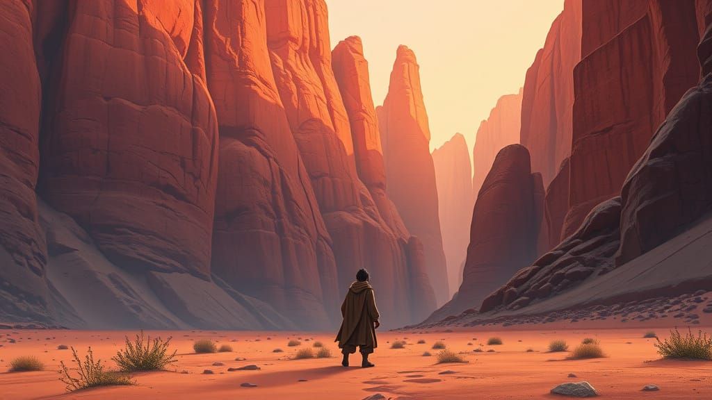 Awe-Inspiring Ancient Desert Landscape with Towering Red Roc...