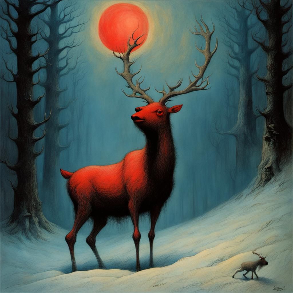 Rudolph the Red-Nosed Reindeer in Beksinski's Dark Fantasy S...