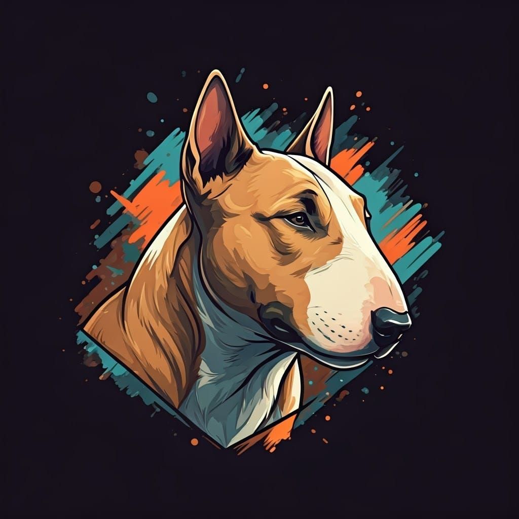 Hyperrealistic Bull Terrier Logo in Splash Art Style
