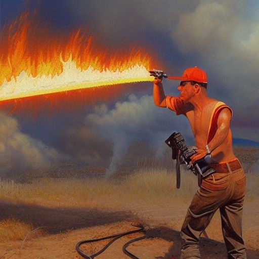 Flamethrower in Action: Oil Painting Style