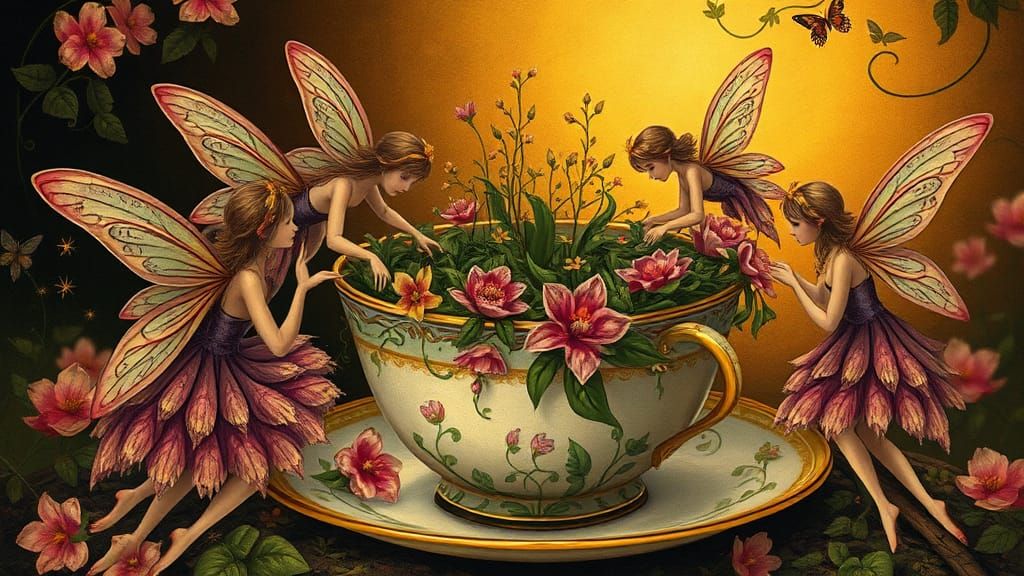Fairies Nurture Teacup Garden: Art Deco Style