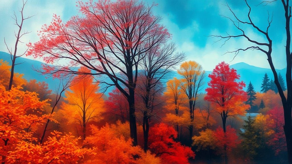 Ethereal Autumn Landscape in Double Exposure Style