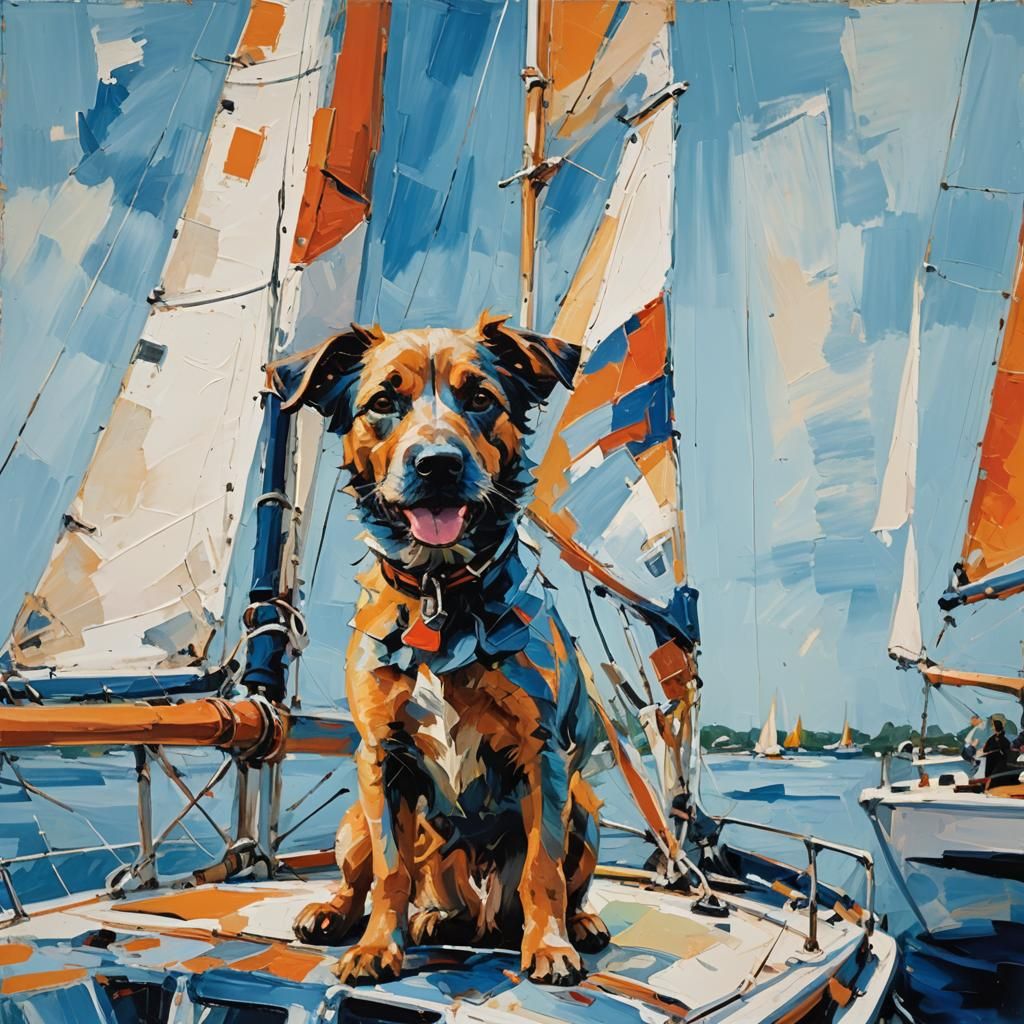 Dog on Sailboat in Abstract Expressionist Style