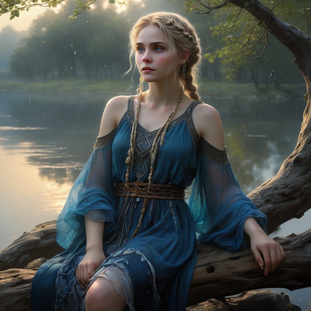Norse Goddess Over Misty Lake, Portrait
