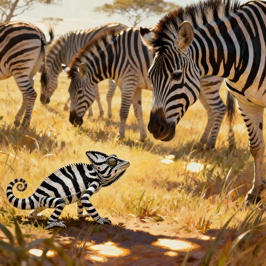 Chameleon Mimics Zebra Stripes in Funny AI Art