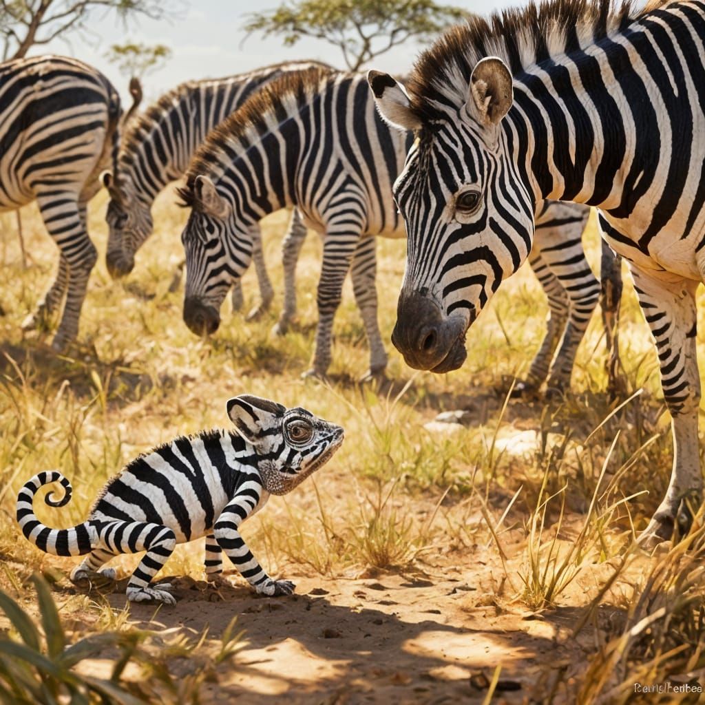 Chameleon Mimics Zebra Stripes in Funny AI Art