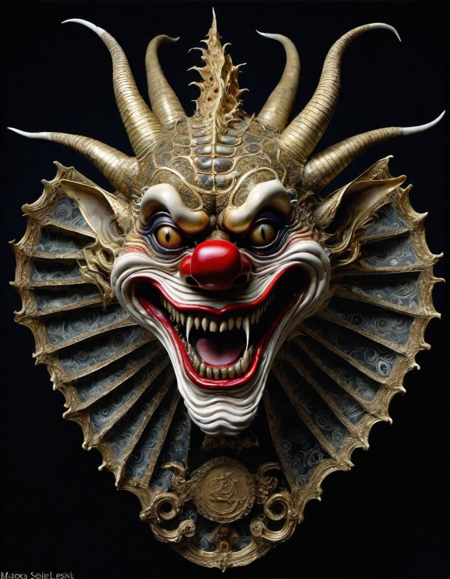 Surreal Clown Dragon Head in Baroque Style