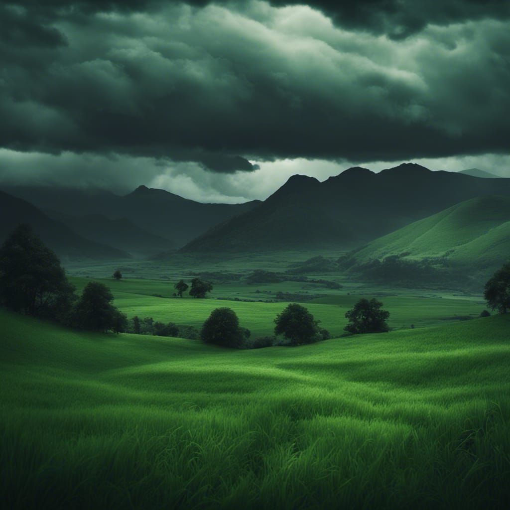 Dramatic Countryside View with Stormy Sky