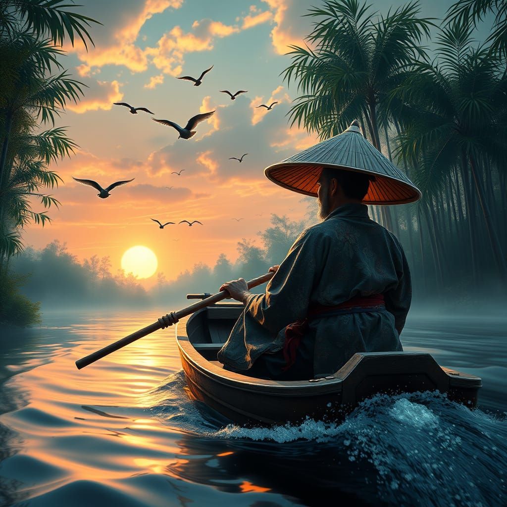 Ethereal Morning in Traditional Japanese Landscape