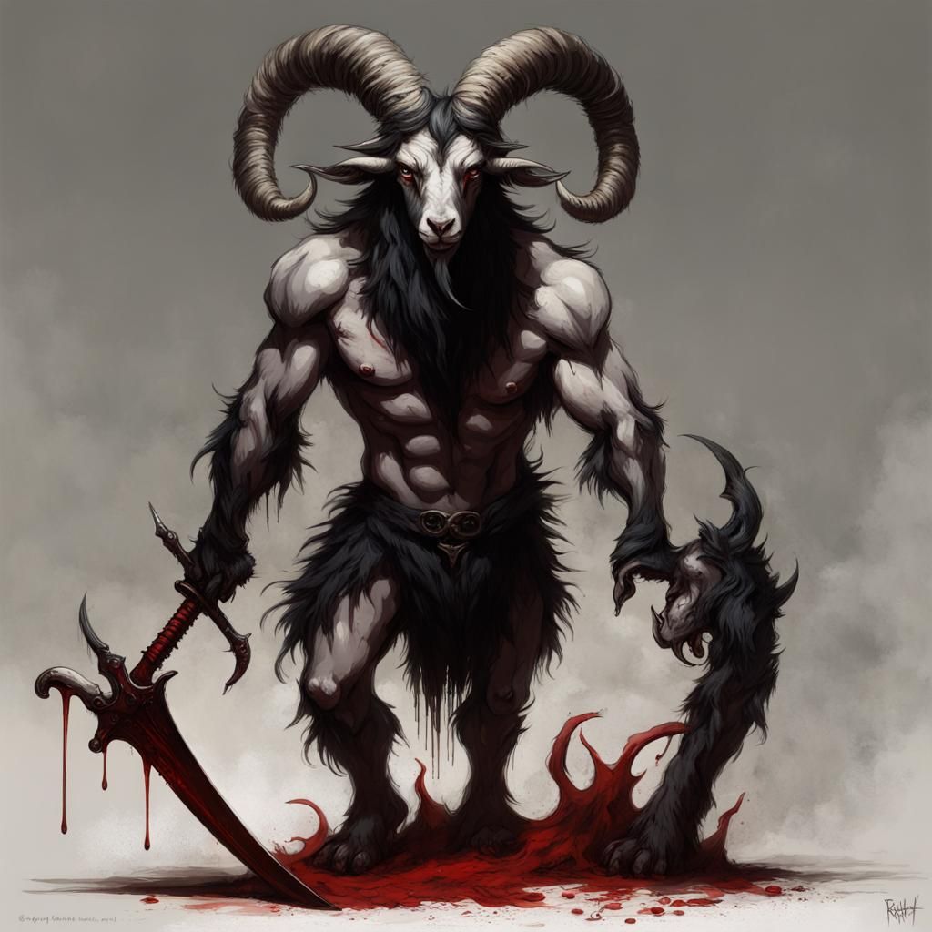 Gothic Dark Fantasy Satyr with Sword