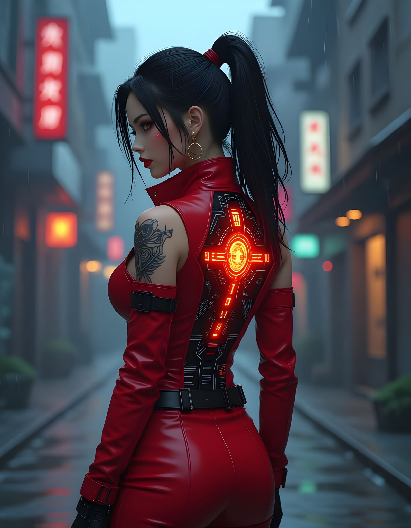 Cyberpunk Anime Woman with Intricate Tattoo
