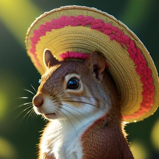 Squirrel in Sombrero: Vivid Digital Art with Dynamic Lightin...