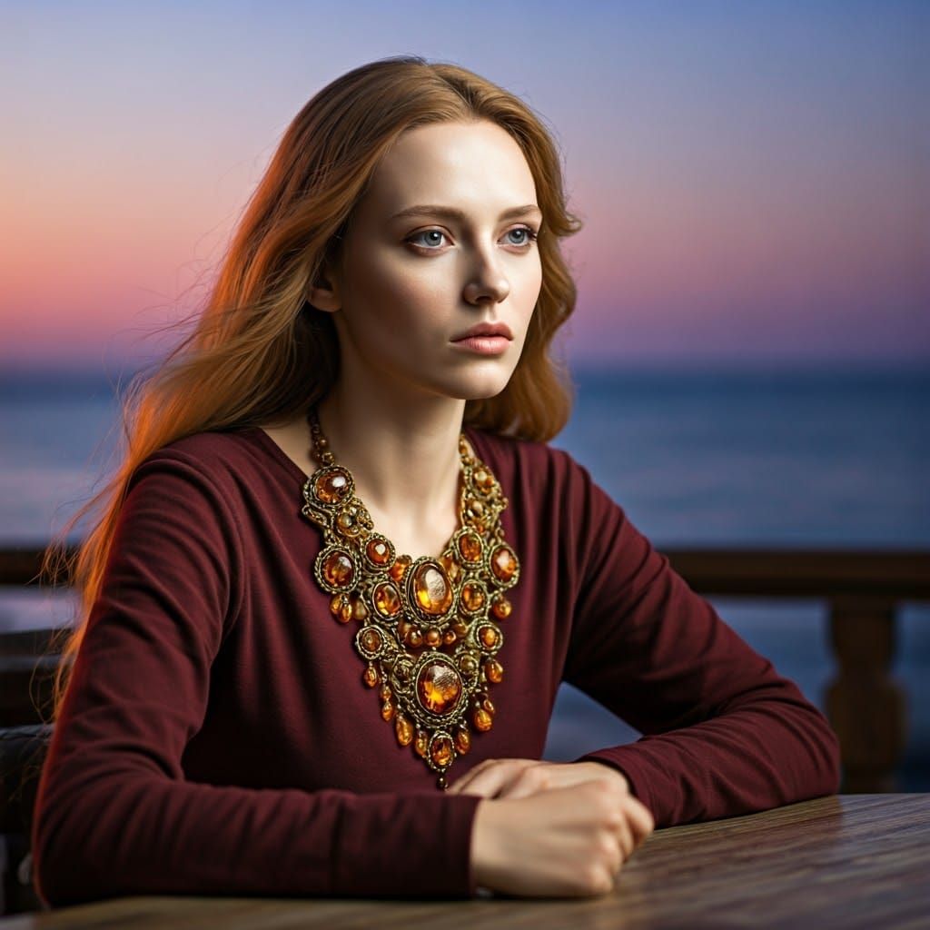 Woman with Amber Necklace in Baroque Lighting