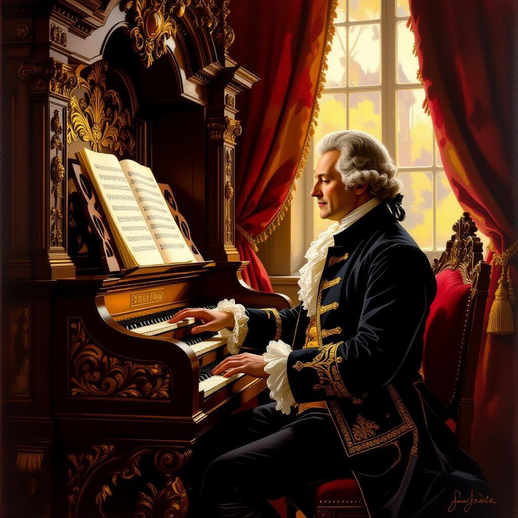 Bach at the Organ: Baroque Oil Painting