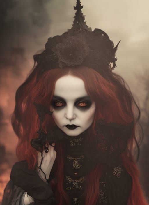 Gothic Vampire Porcelain Doll in Hyperdetailed 8K HDR