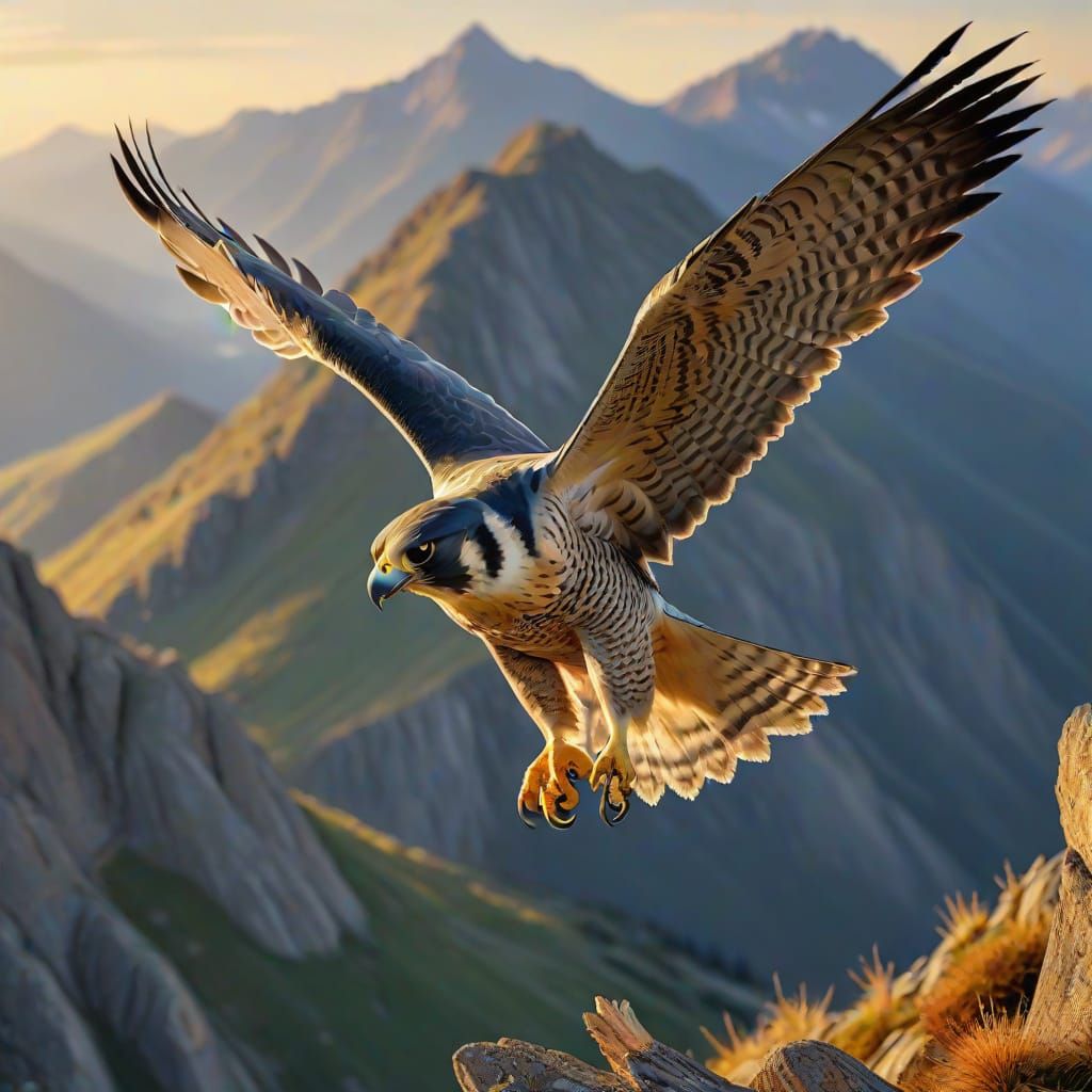 Peregrine Falcon in Flight: Oil Painting Style
