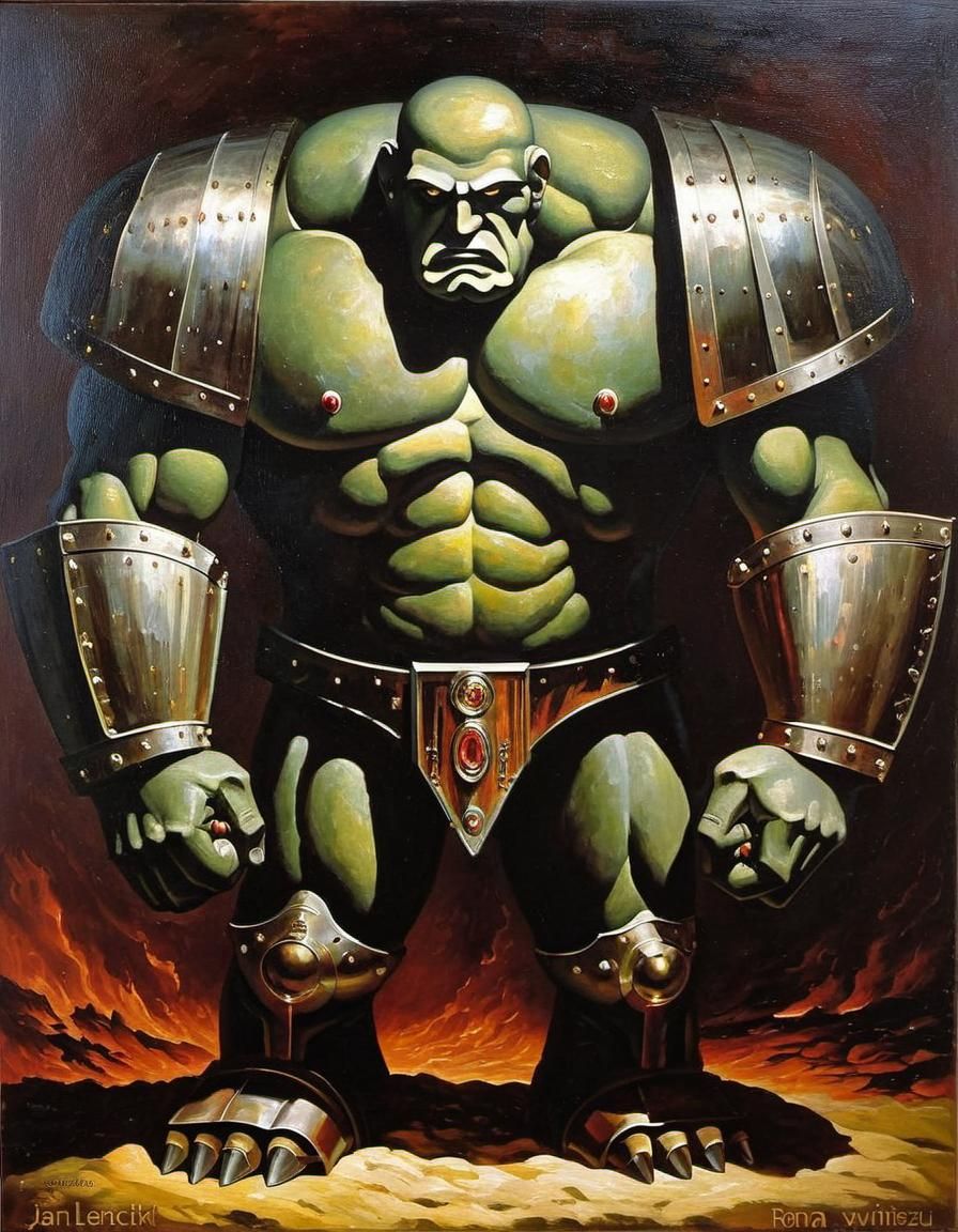 The Golem. Oil painting in the style of Henryk Tomaszewski, Jan Lenica, Waldemar Świerzy, Roman Cieślewicz, Franciszek S...