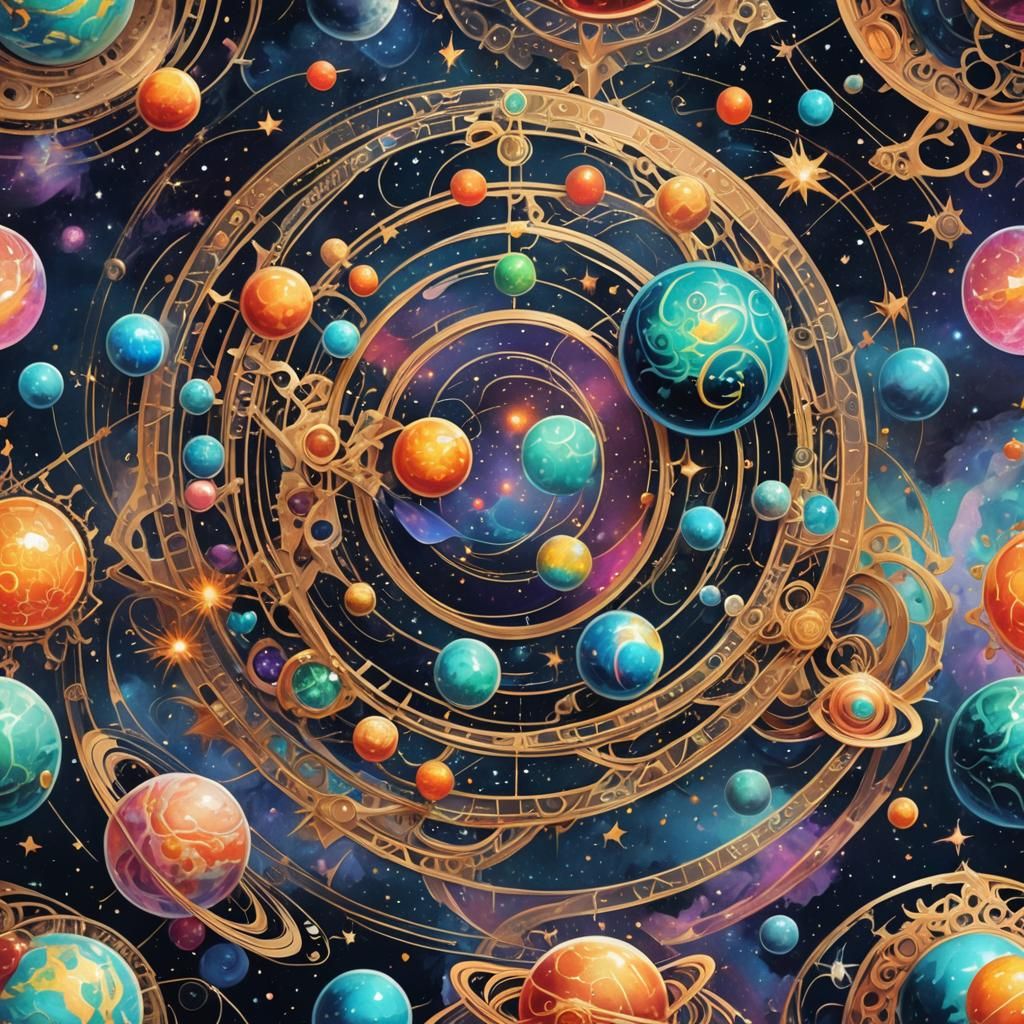 Planets in Space with Organic Tracery: Digital Painting