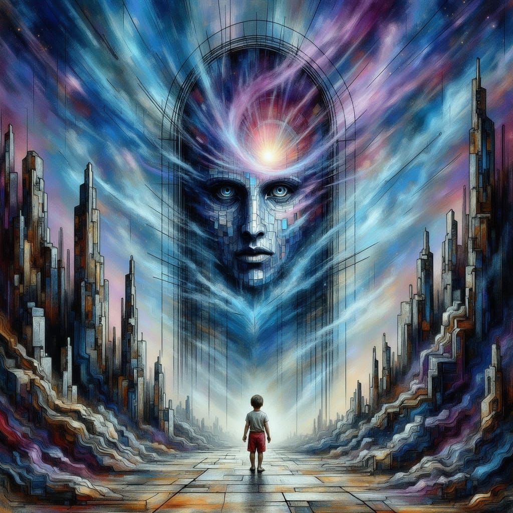 Surreal Mirror Between Basalt Spires Under Aurora Sky