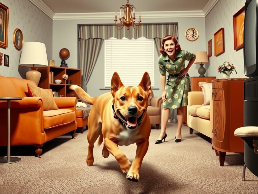 Dog Runs to Woman in 1960s TV Sitcom