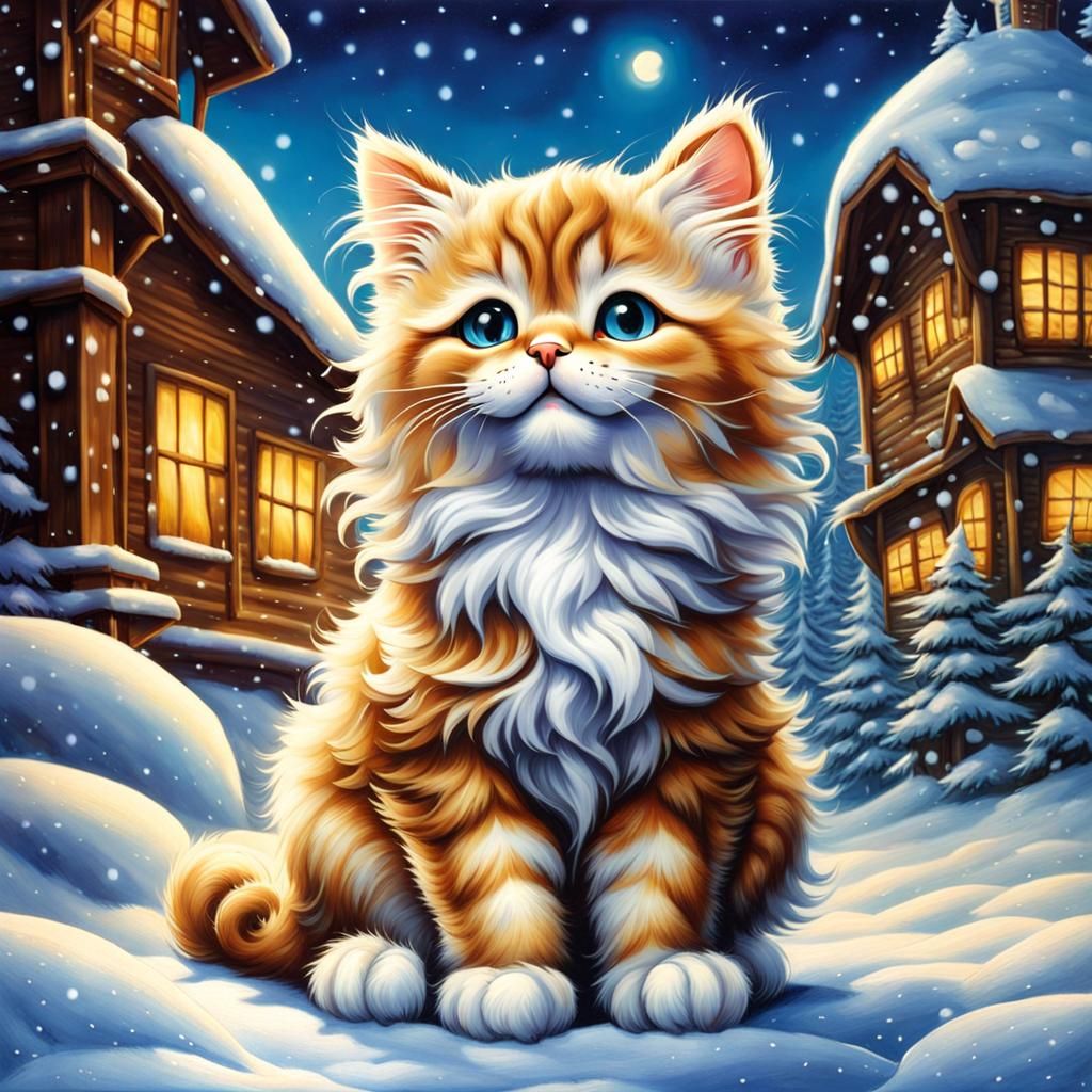 Chibi Cat in Snow: Inspired by Okamoto and Ocampo