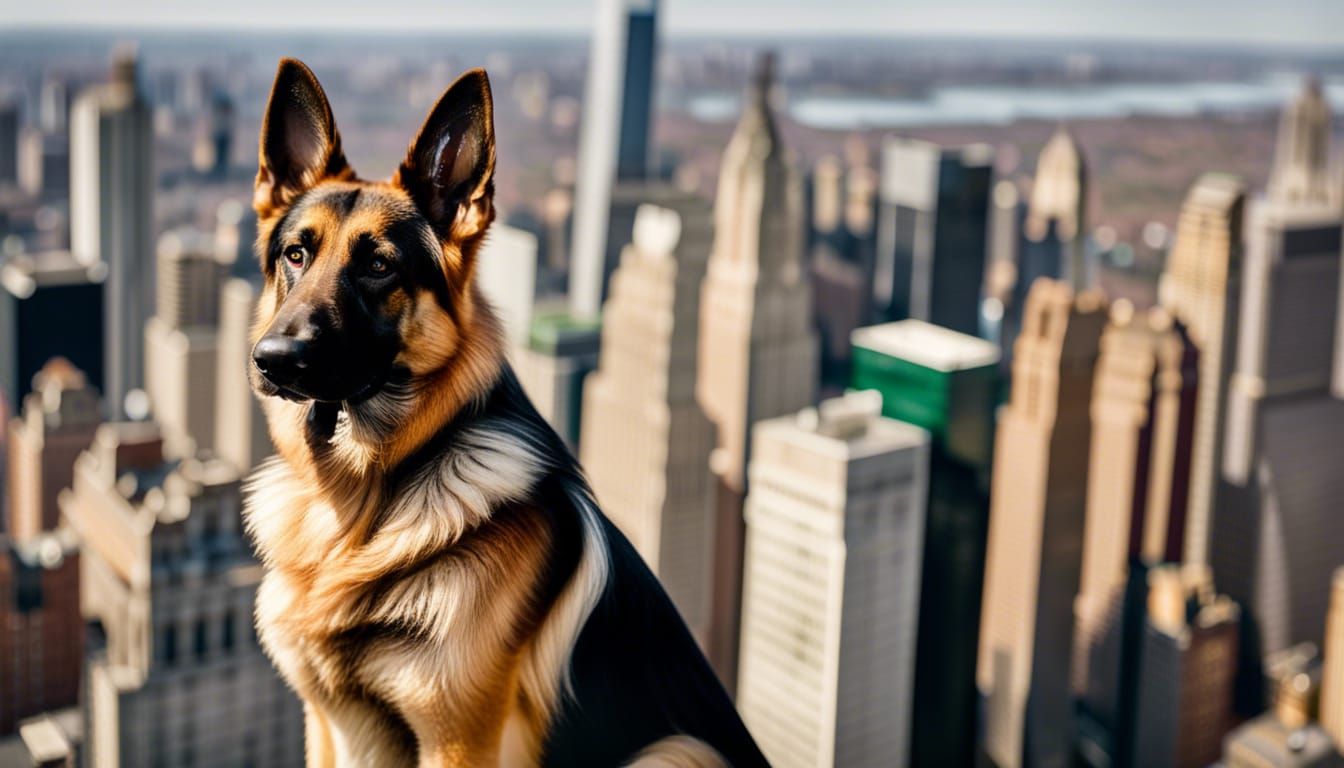 German Shepherd Overlooks Manhattan: Professional Photograph...