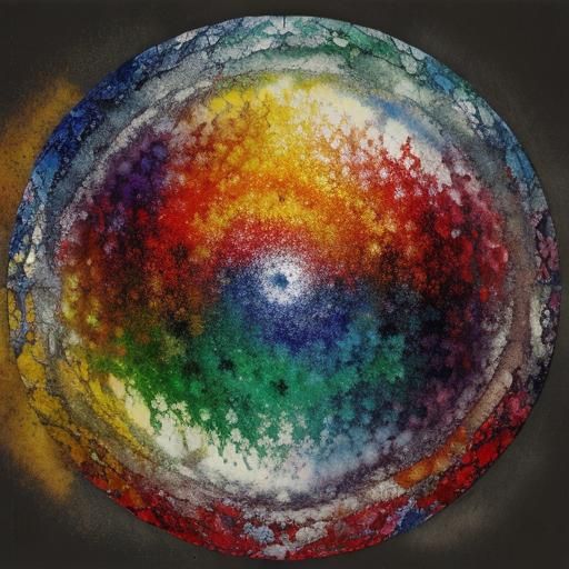 Surreal Fractal Watercolor Landscape with Golden Outlines