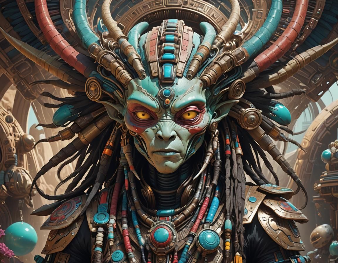 Alien Kachina Portrait in Hyperdetailed Digital Art